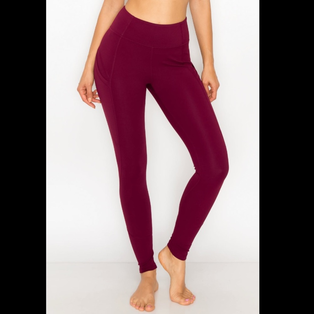 Burgundy Leggings with Side Pockets